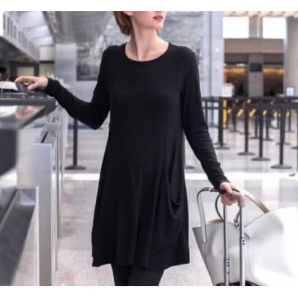 Betabrand Dress Womens Large Black Jersey Knit Slouchy Pockets Silk Blend
